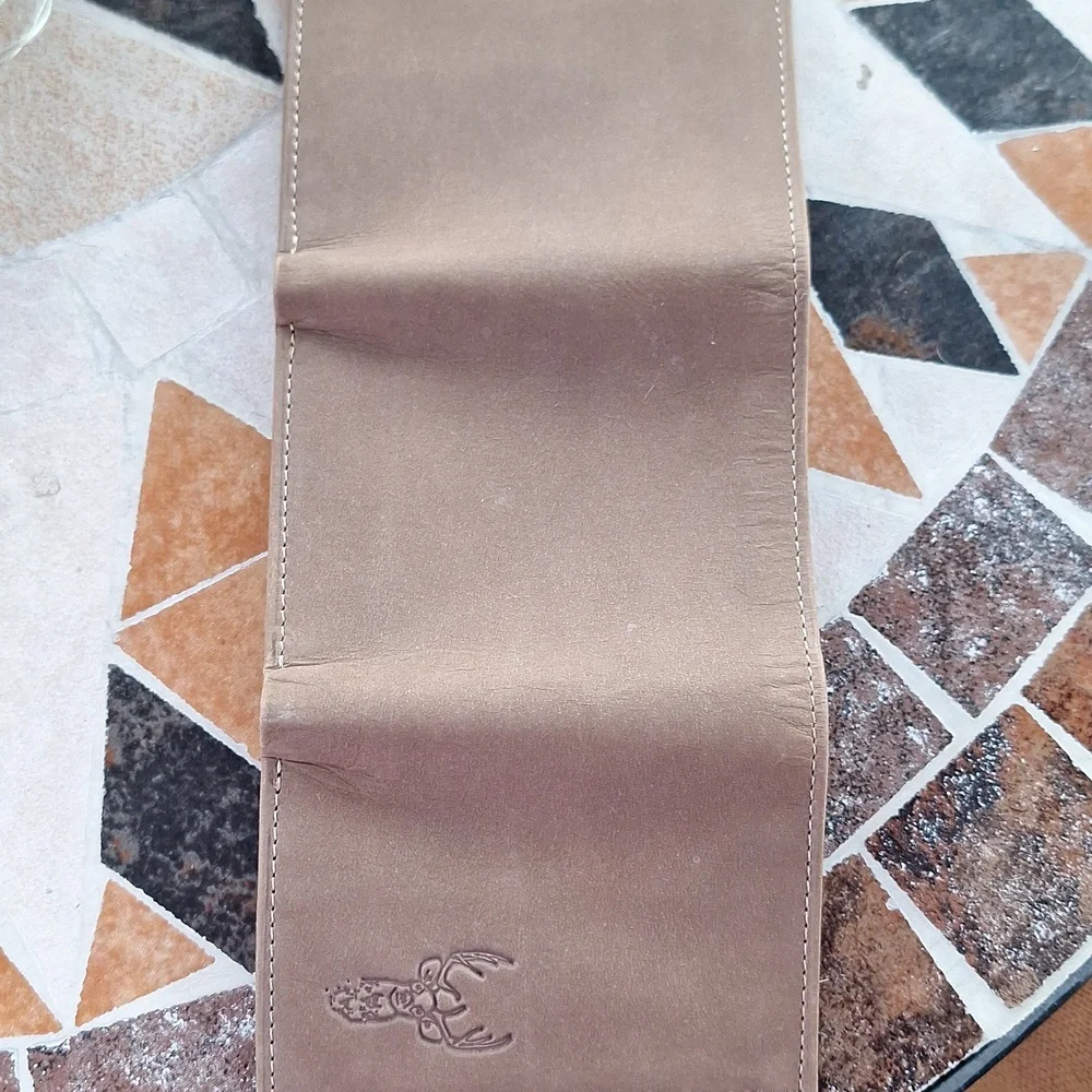 Brown Genuine Leather Trifold Wallet with Deer Embossing